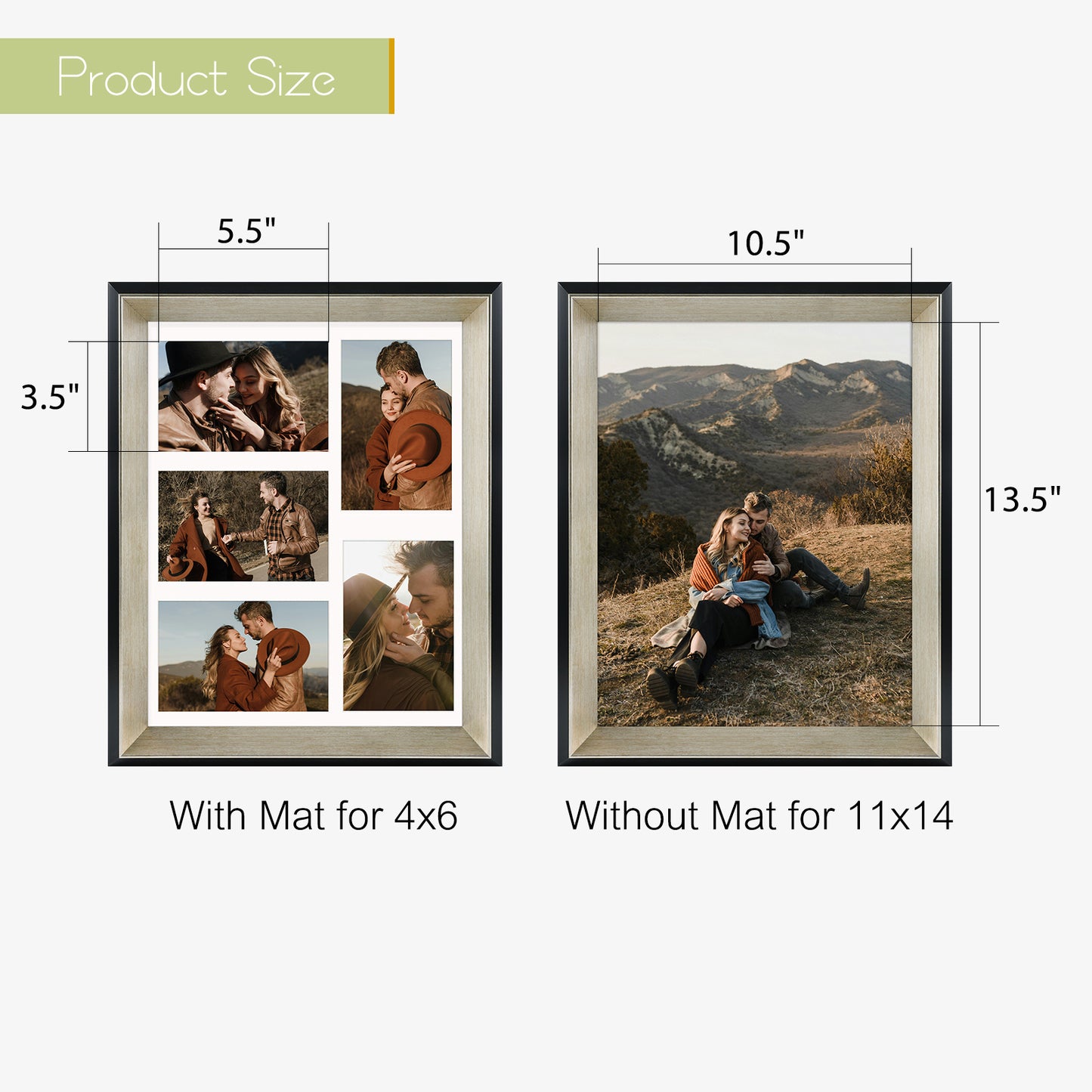 11x14 Collage Picture Frame wit White Mat Displays Five 4x6 Photos Black/Silver Color (8 Pack)