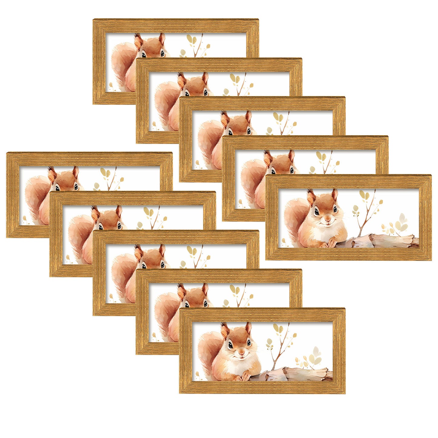 4x9 Gold Textured Frame for 4x9 Business License/Certificates, Tempered Glass, Includes D-Shaped Hangers Hanging and Easel Stand Tabletop (10 Pack)