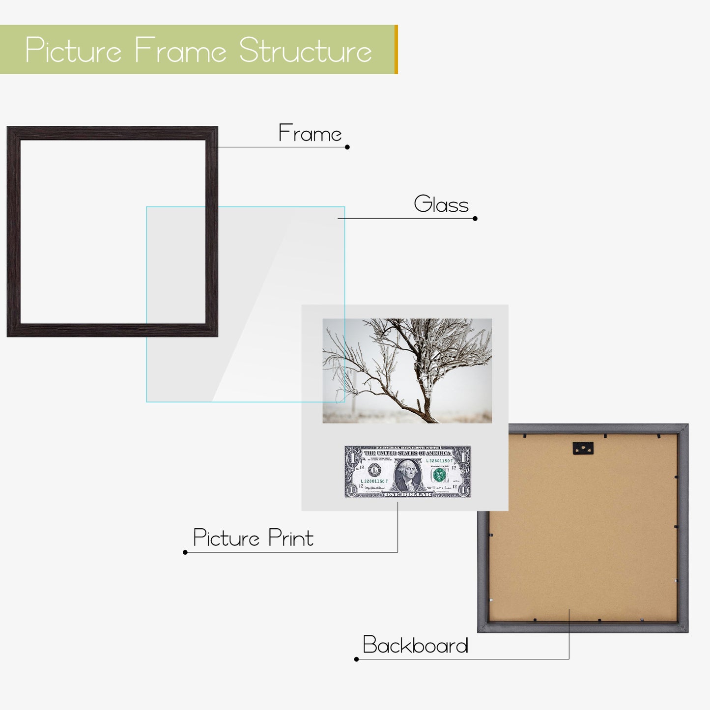 10.5x10.5 Picture Frame with 2 Opening Displays A 5.5x8.5 Business License and Dollar Bill Black Over Gold Double Mat, Wall Mounting Dark Brown Textured (10 Pack)