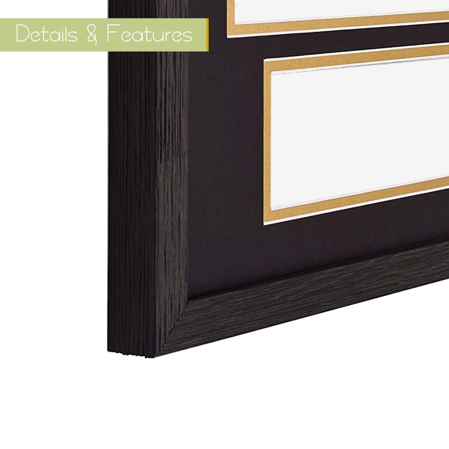 10.5x10.5 Picture Frame with 2 Opening Displays A 5.5x8.5 Business License and Dollar Bill Black Over Gold Double Mat, Wall Mounting Dark Brown Textured (10 Pack)