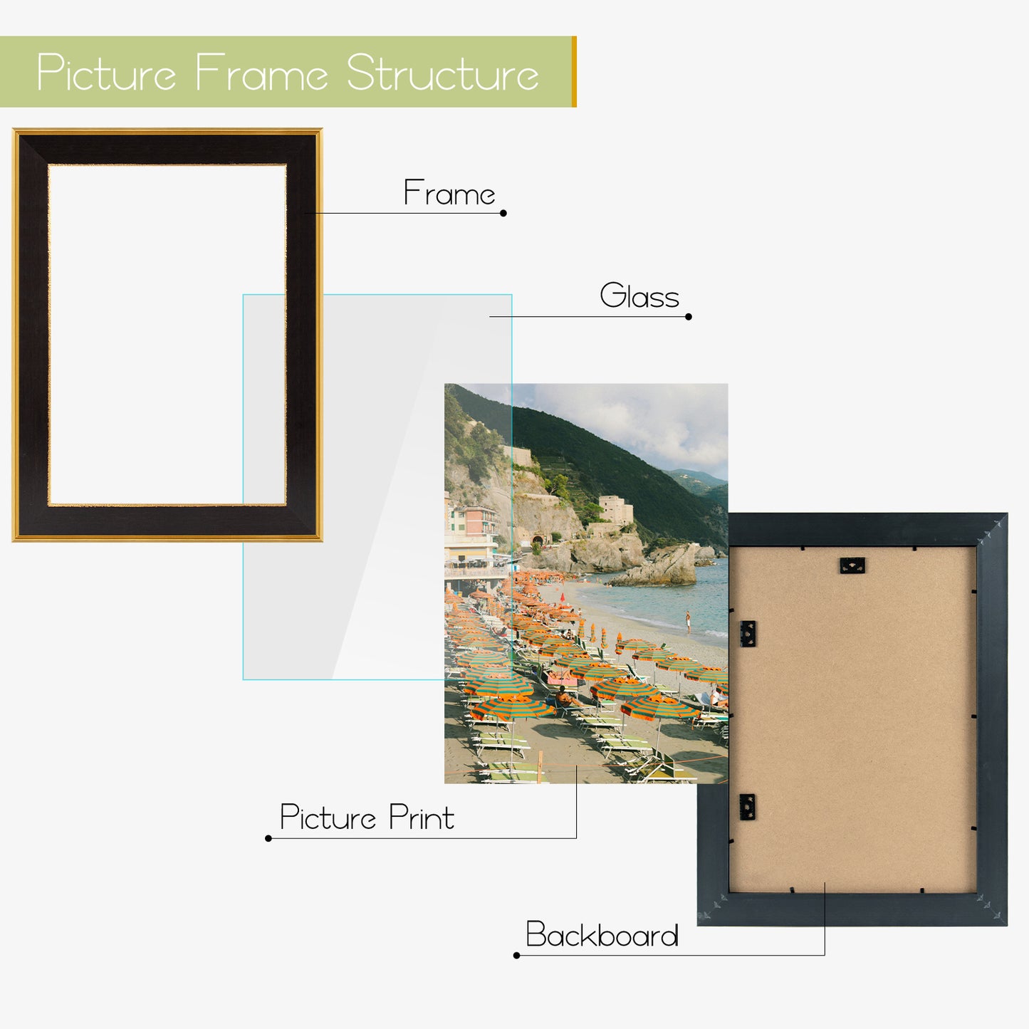 12x18 Picture Frame for 12x18 Photo Without Mat,Vintage Style,Wall Mounting Black and Classic Gold (6 Pack)