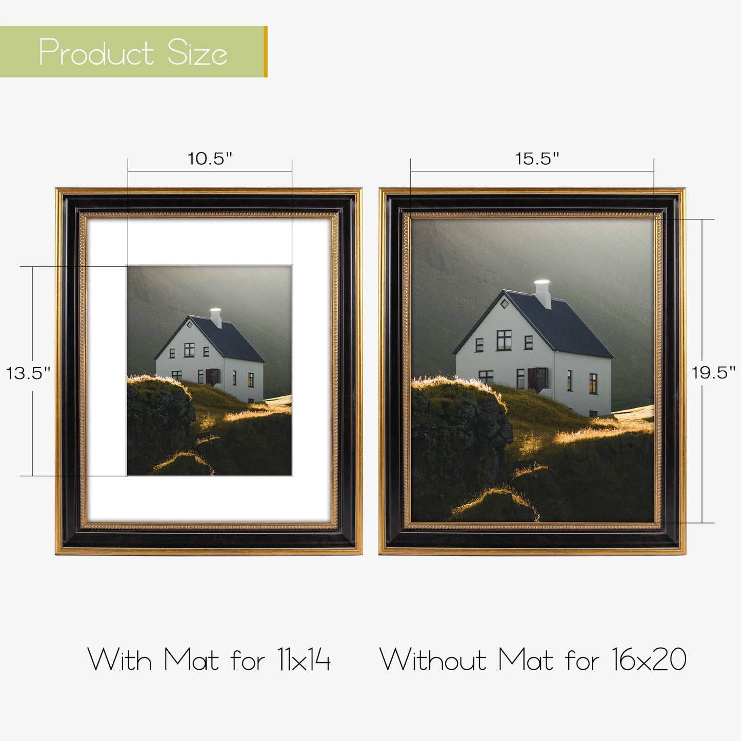 Frametory,16x20 Photo Frame with White Mat for 11x14 Picture Ornate Gold/Black (4 Pack)