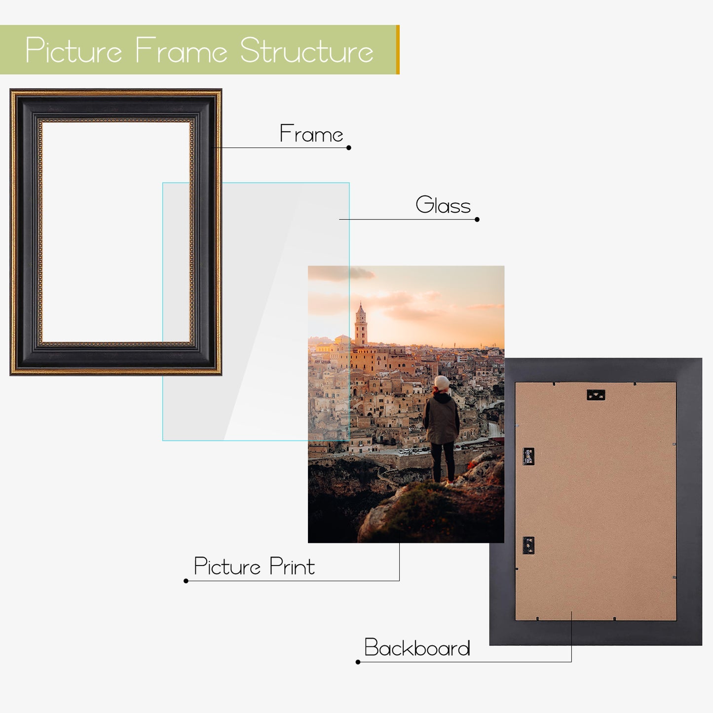 8x12 Ornate Photo Frame Dark Gold/Black Color (10 Pack)