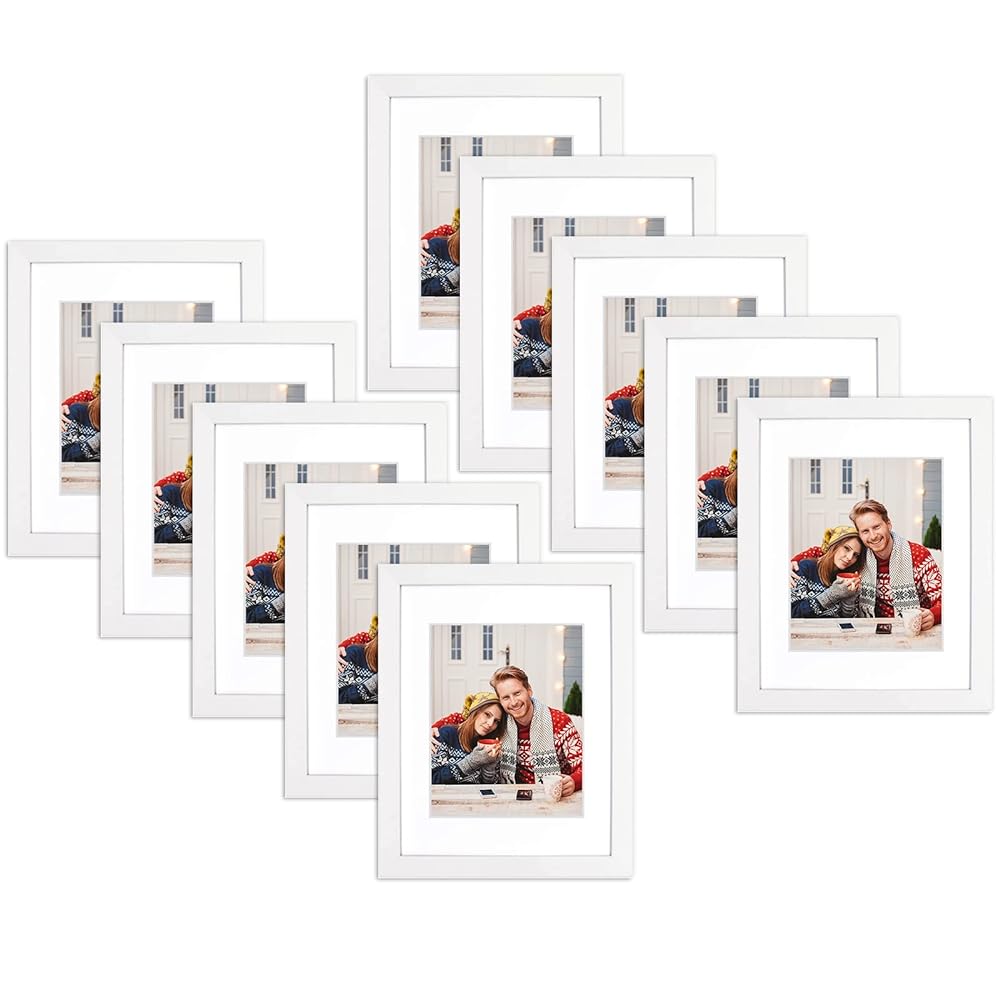 11x14 Wood Frame with White Mat for 8x10 picture (10 Pack)
