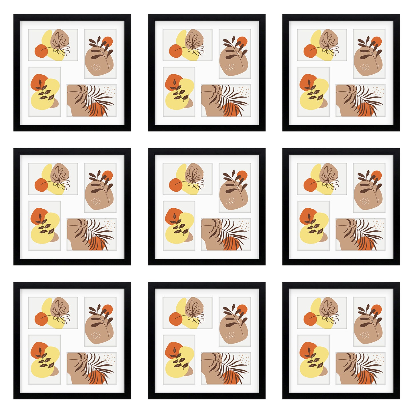 12x12 Collage Picture Frames for Four 4x6 Pictures Black Wood Frame (9 Pcs per Box)