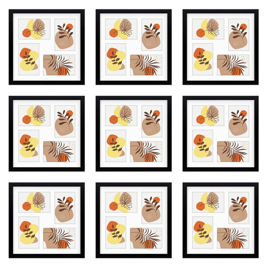 12x12 Collage Picture Frames for Four 4x6 Pictures Black Wood Frame (9 Pcs per Box)