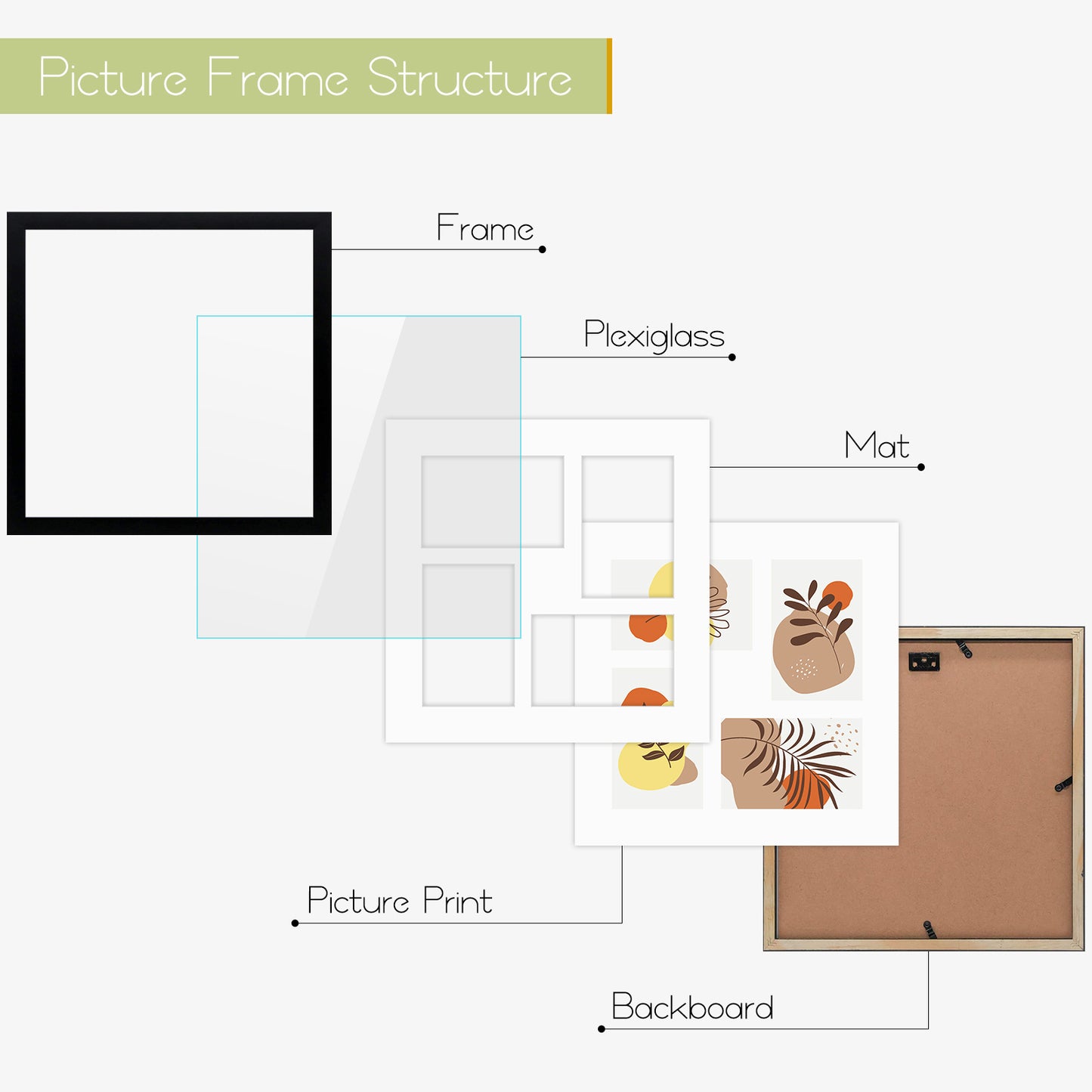 12x12 Collage Picture Frames for Four 4x6 Pictures Black Color (9 Pack)