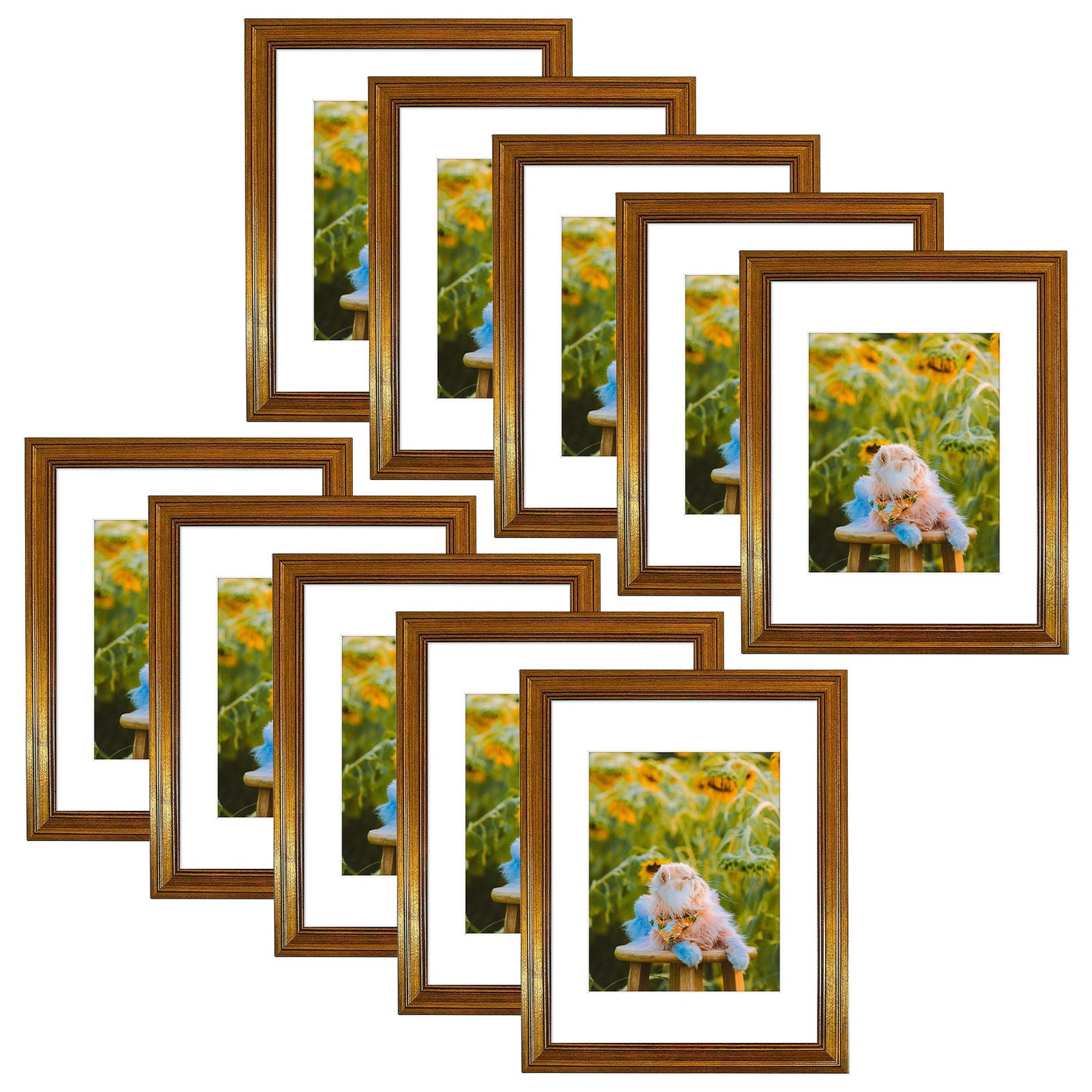11x14 Picture Frame with White Mat for 8x10 Photo Dark Gold Color (10 Pack)