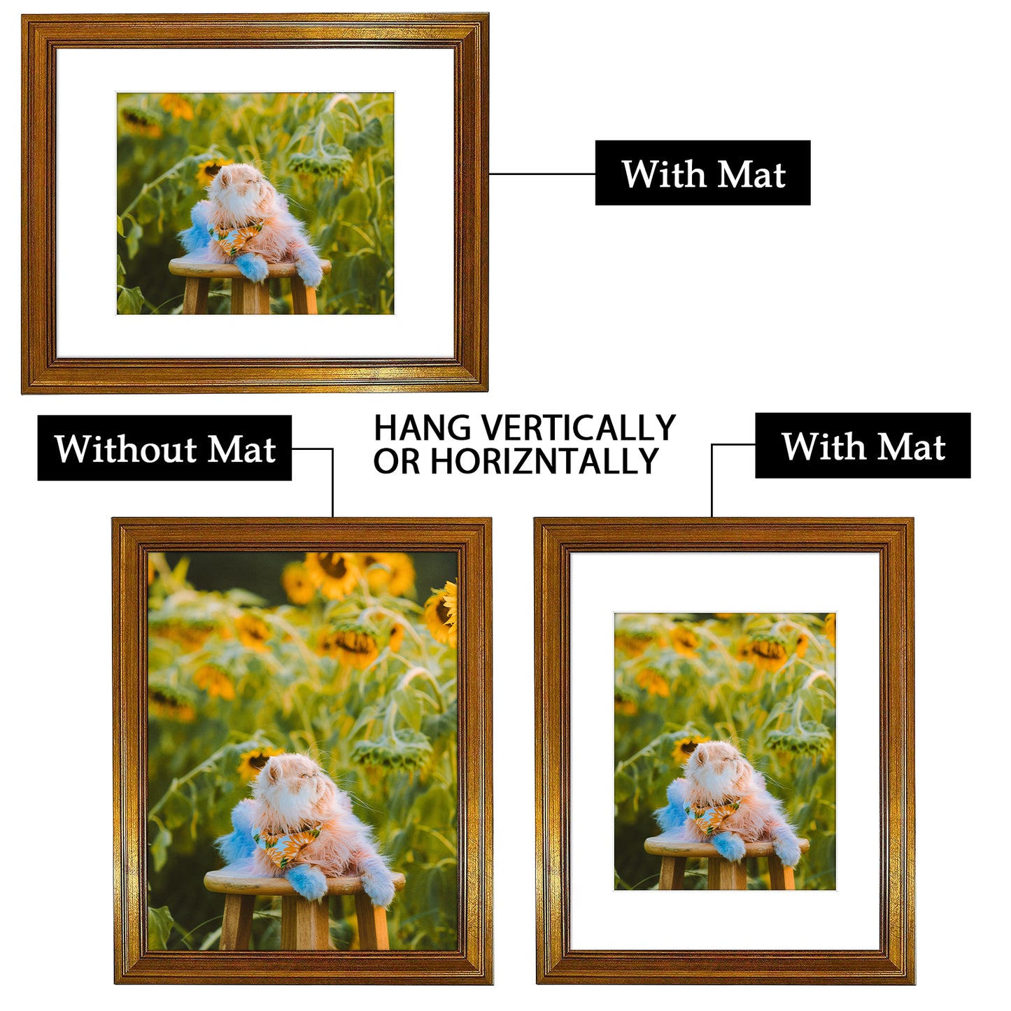 11x14 Picture Frame with White Mat for 8x10 Photo Dark Gold Color (10 Pack)