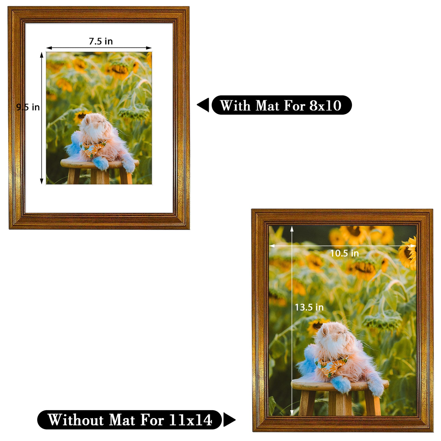 11x14 Picture Frame with White Mat for 8x10 Photo Dark Gold Color (10 Pack)