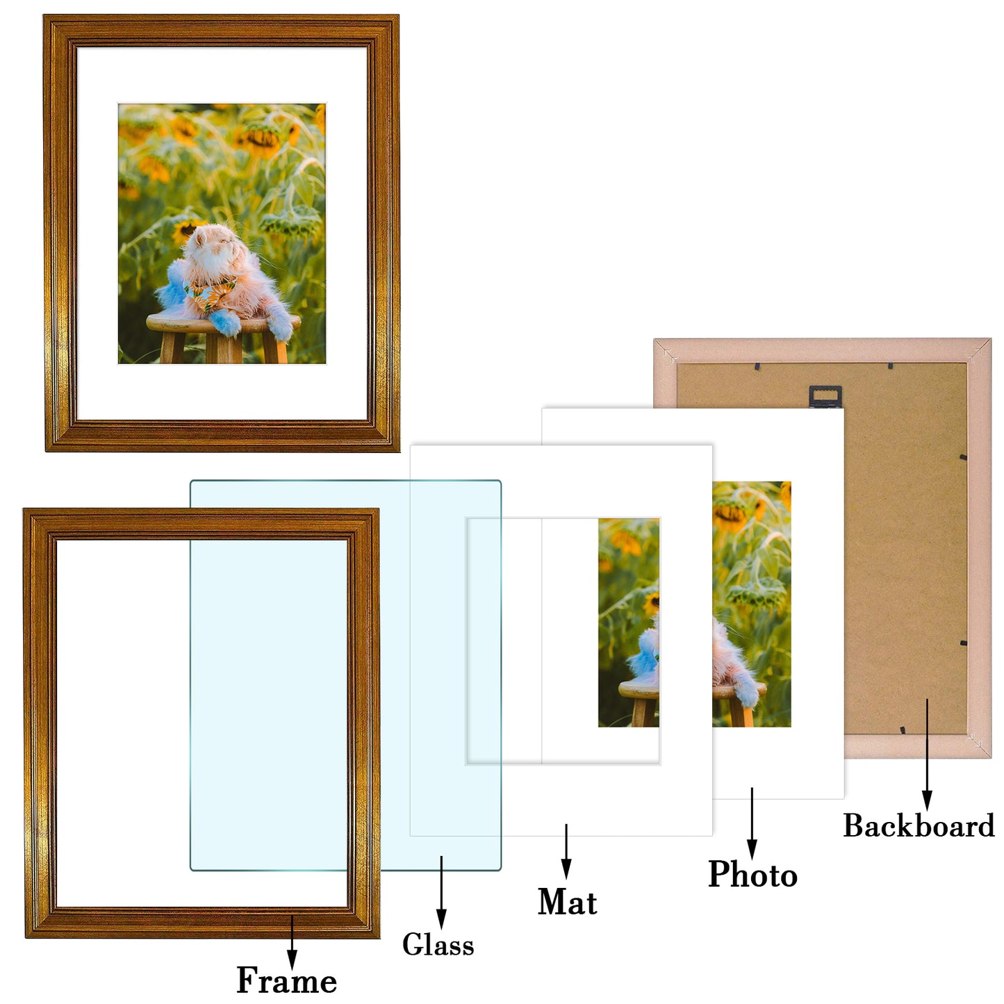 11x14 Picture Frame with White Mat for 8x10 Photo Dark Gold Color (10 Pack)