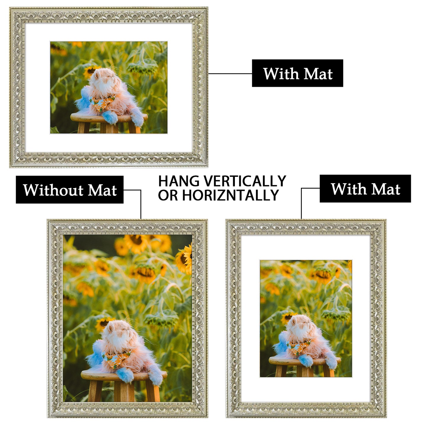 11x14 Ornate Photo Frame with White Mat for 8x10 Picture Silver Beige Color (10 Pack)