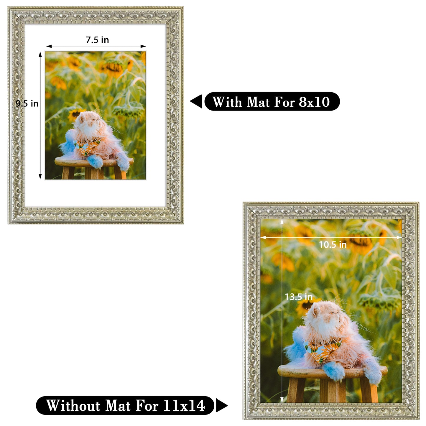 11x14 Ornate Photo Frame with White Mat for 8x10 Picture Silver Beige Color (10 Pack)