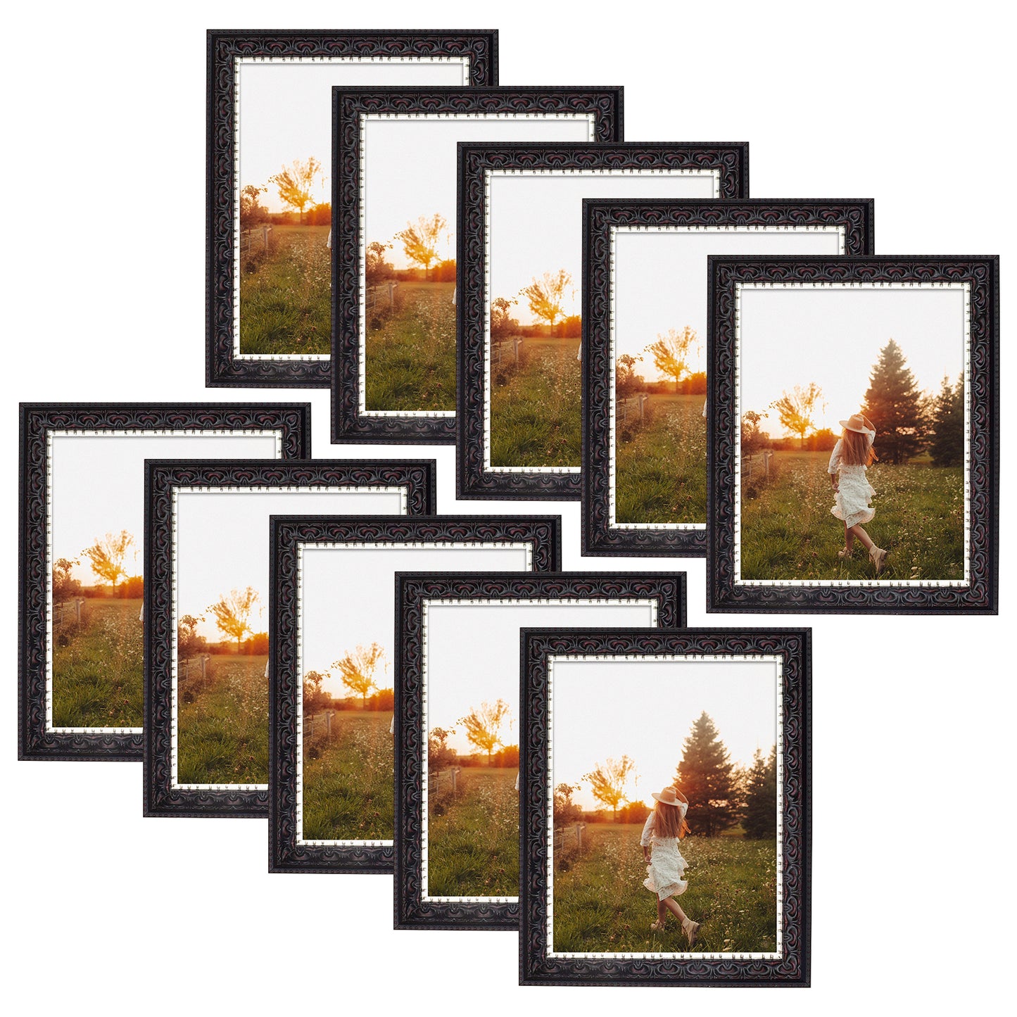 8.5x11 Ornate Photo Frame Black with Silver and Burgundy (10 Pack)