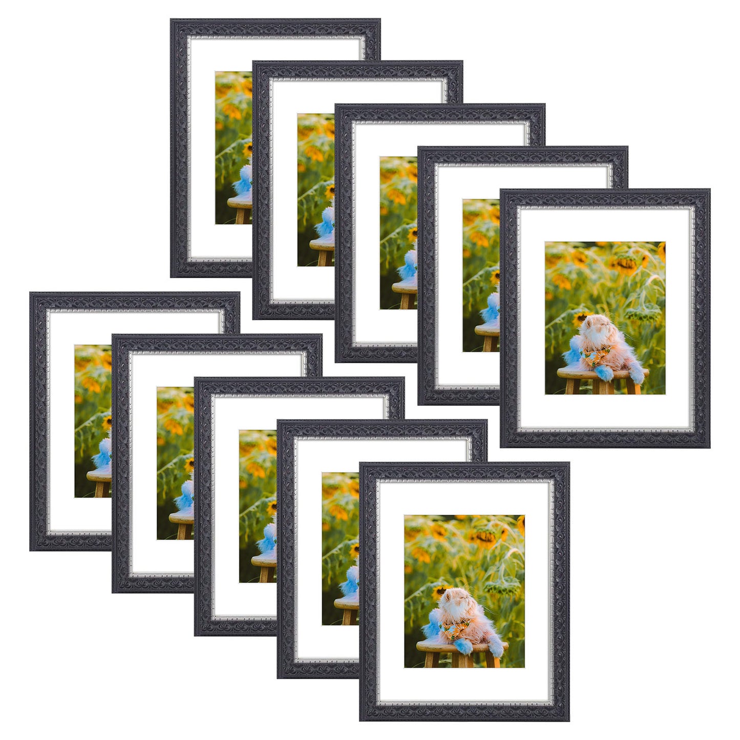 11x14 Ornate Photo Frame For 8x10 Picture Black With Silver & Burgundy (10 Pack)