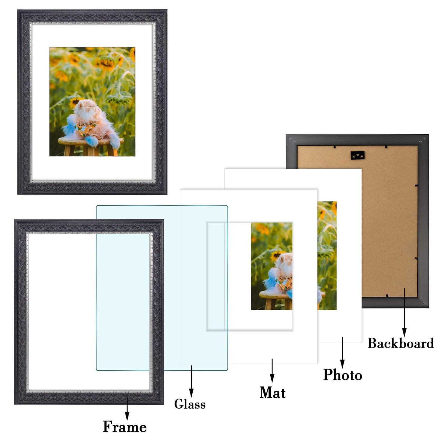 11x14 Ornate Photo Frame For 8x10 Picture Black With Silver & Burgundy (10 Pack)