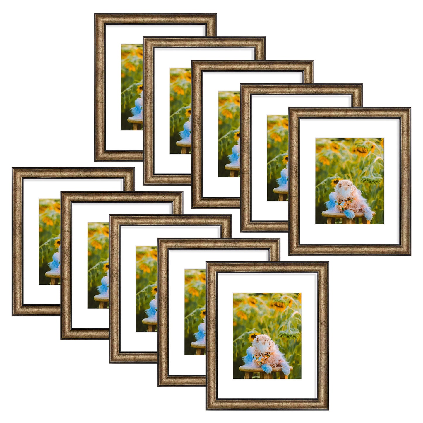 11x14 Picture Frame with White Mat for 8x10 Photo Dark Brown Color (10 Pack)