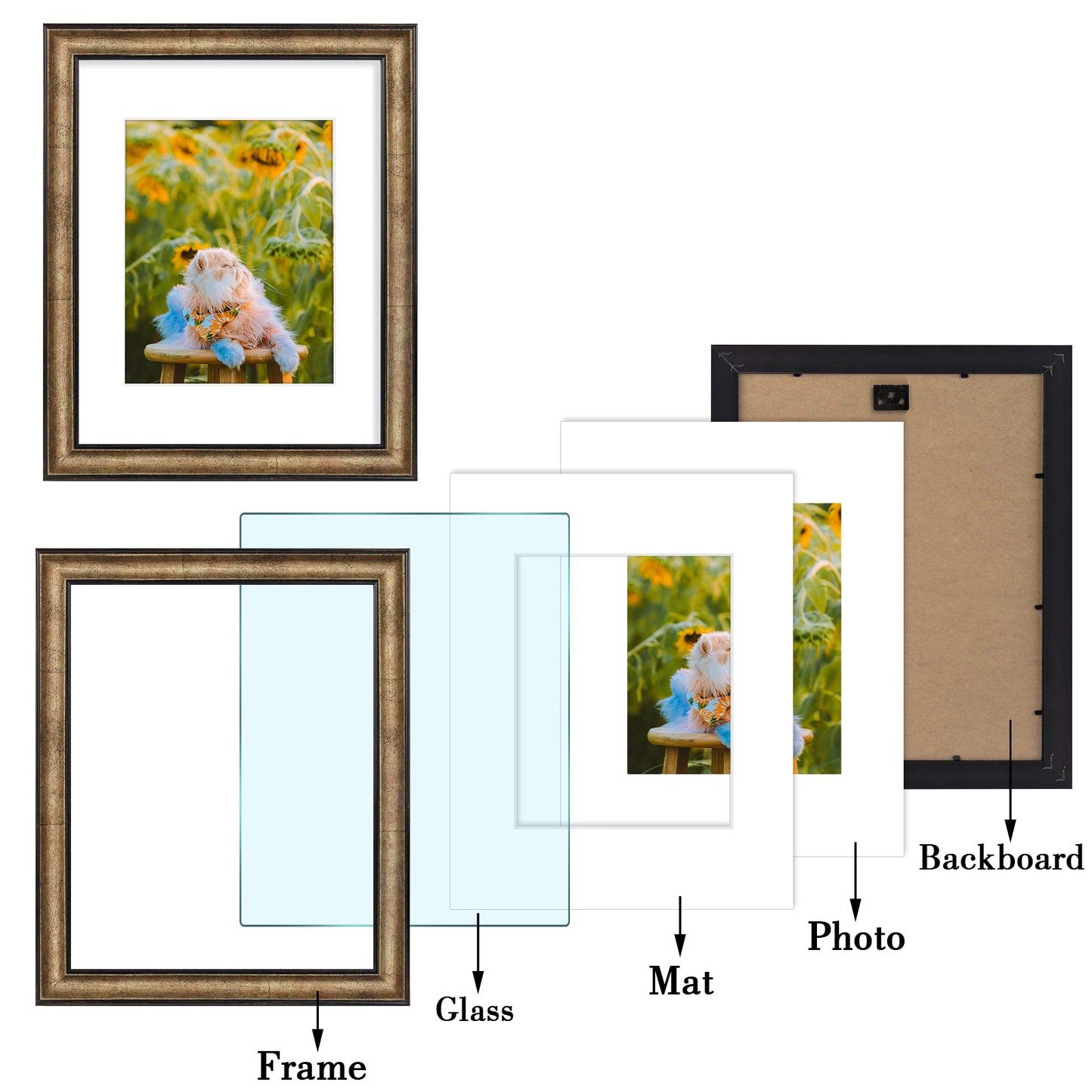 11x14 Picture Frame with White Mat for 8x10 Photo Dark Brown Color (10 Pack)