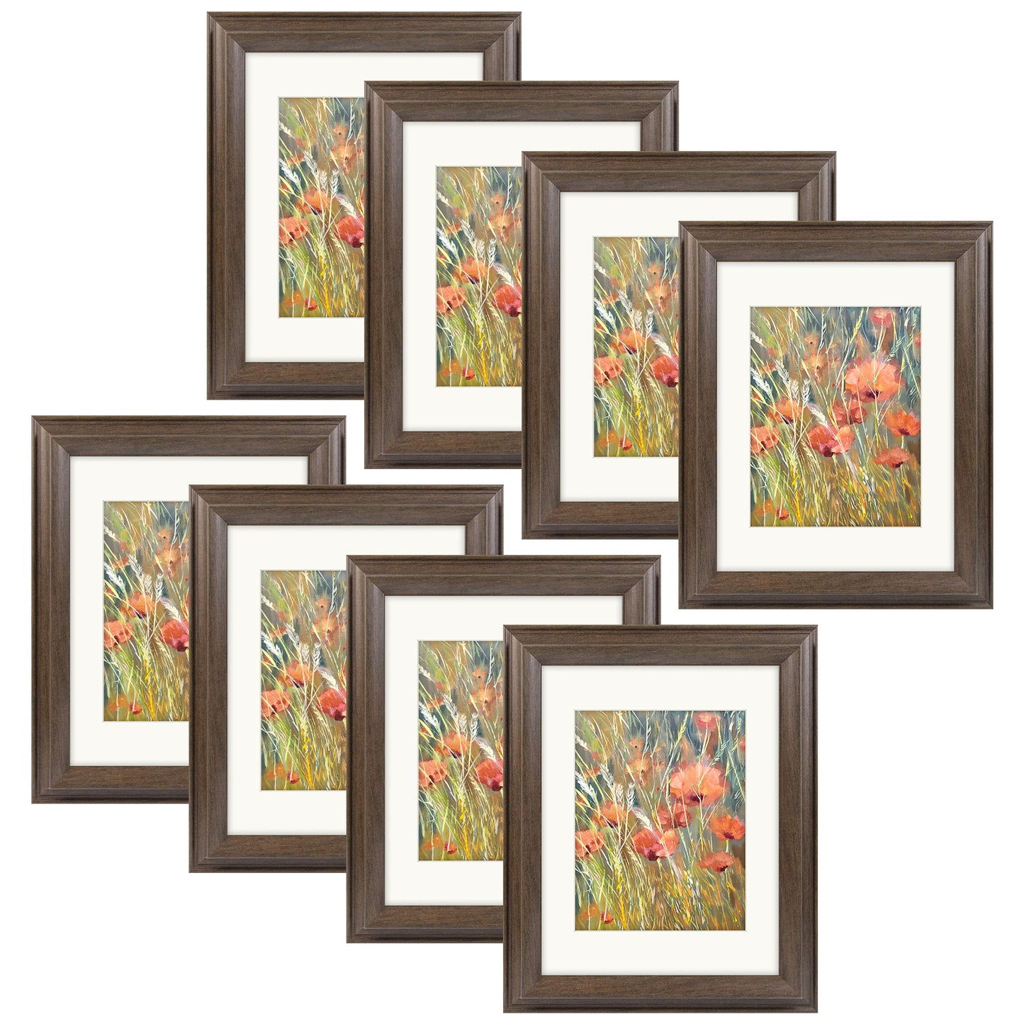 11x14 Picture Frame With Ivory Mat For 8x10 Picture Brown Color (8 Pack)