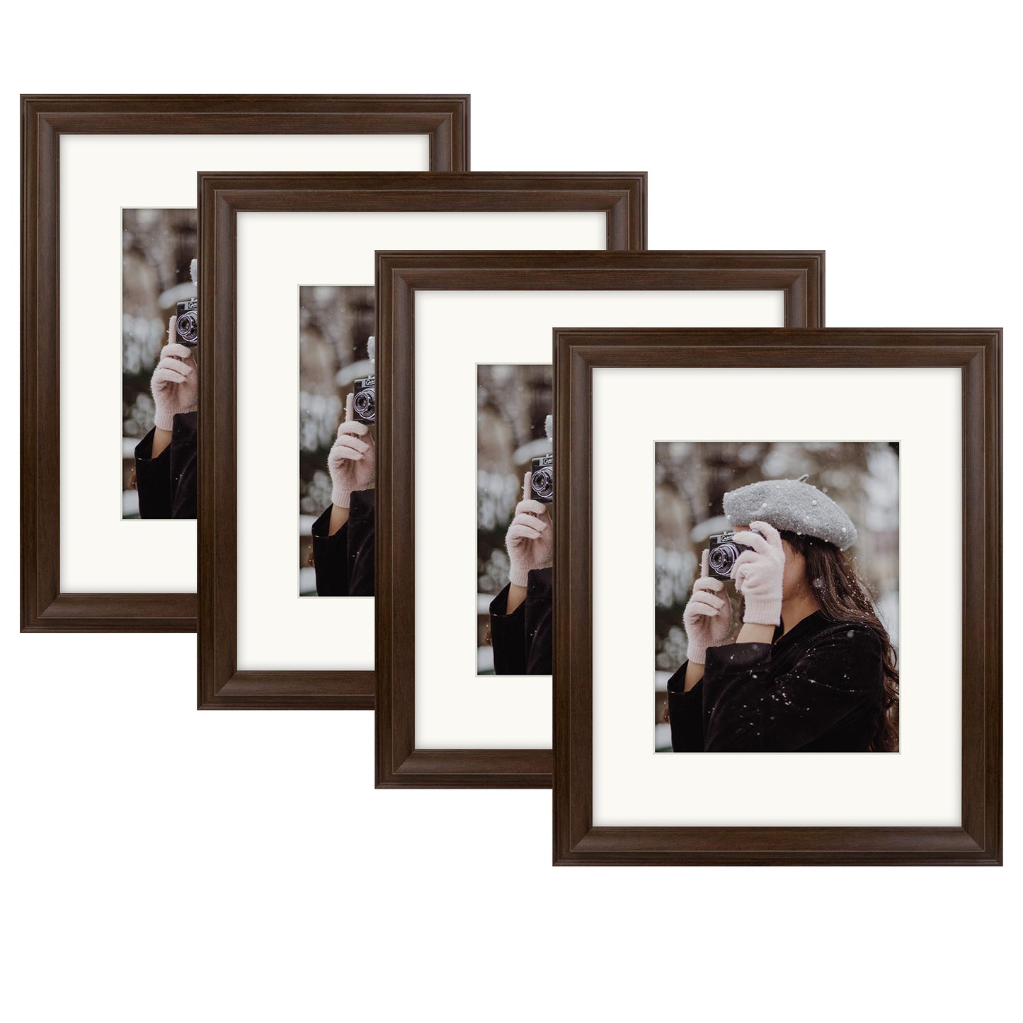 16x20 Picture Frame with Ivory  Mat For 11x14  Picture Brown Color  (4 Pack)