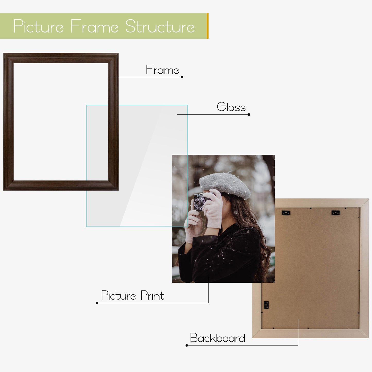 16x20 Picture Frame with Ivory  Mat For 11x14  Picture Brown Color  (4 Pack)