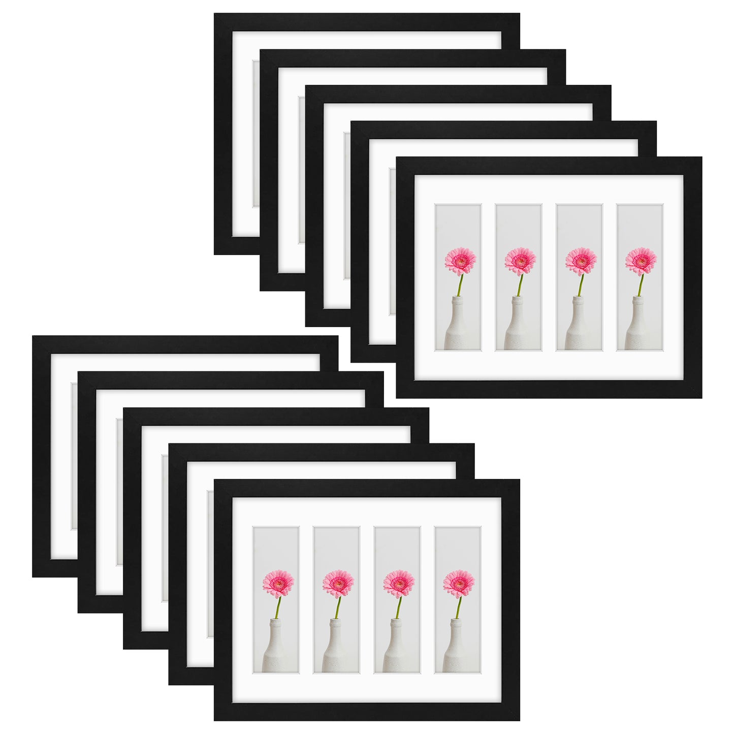 8.5x11 Wood Frame for Four 2x6 Pictures Black (10 Pcs per Box)