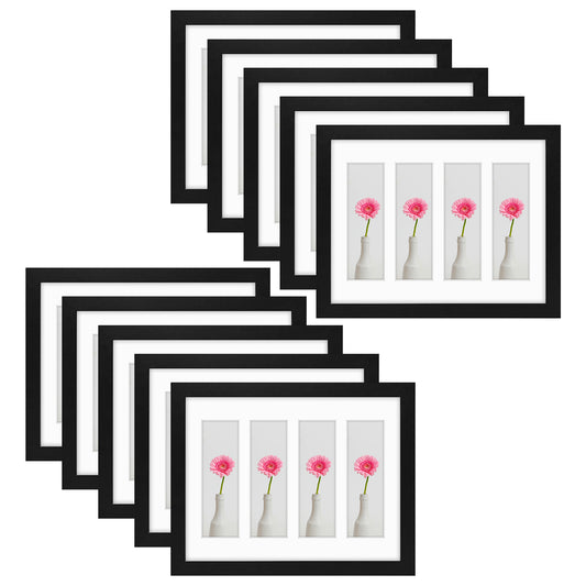8.5x11 Wood Frame for Four 2x6 Pictures Black (10 Pcs per Box)