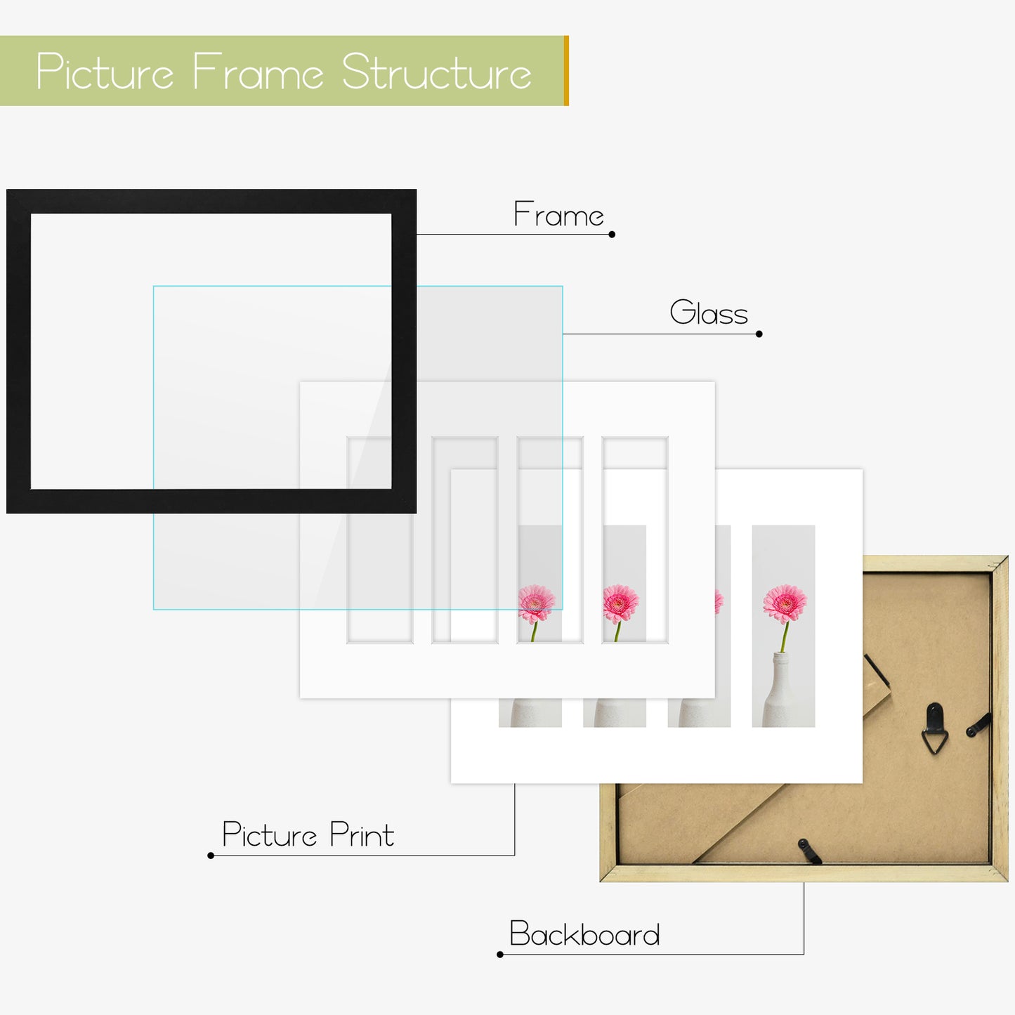 8.5x11 Wood Frame for Four 2x6 Pictures Black (10 Pack)