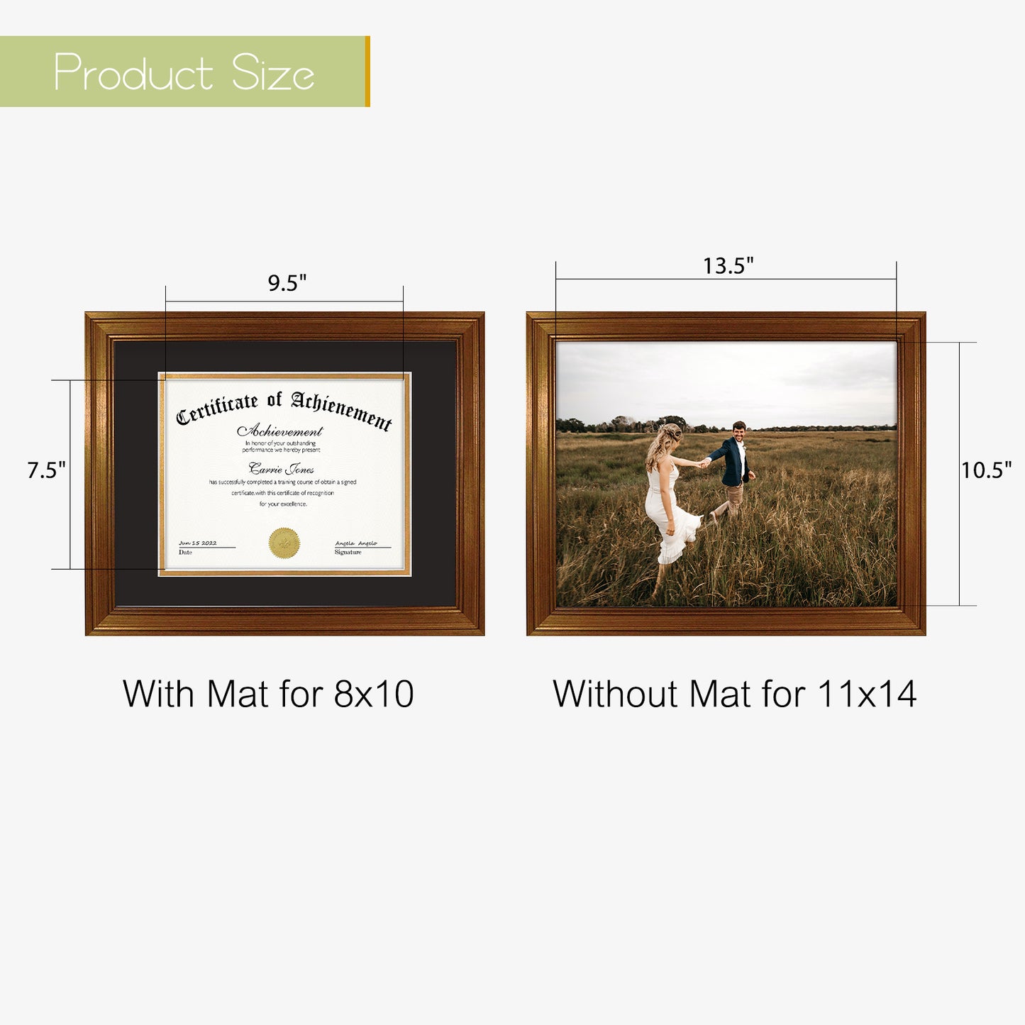 11x14 Diploma Frame with Black over Gold Double Mat for 8x10 Certificate Dark Gold Color (10 Pack)