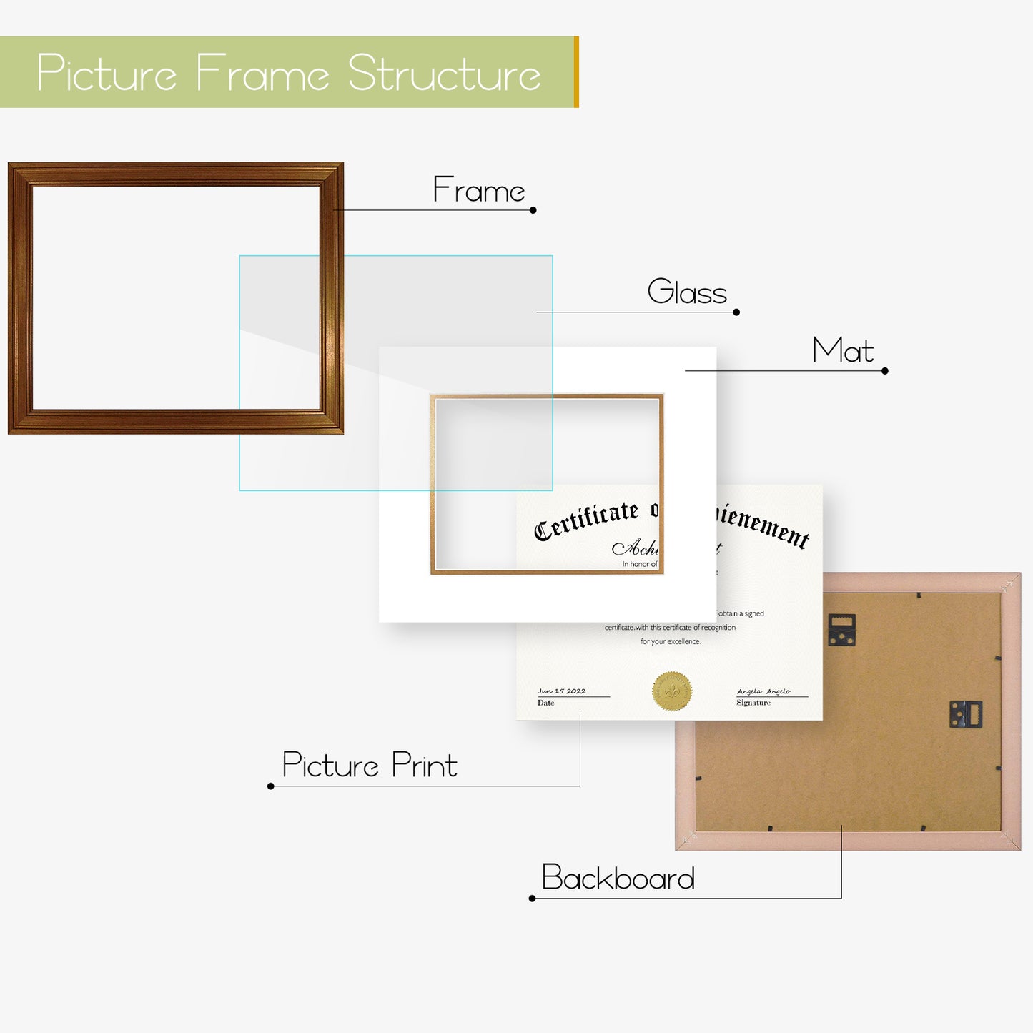 11x14 Diploma Frame with Black over Gold Double Mat for 8x10 Certificate Dark Gold Color (10 Pack)