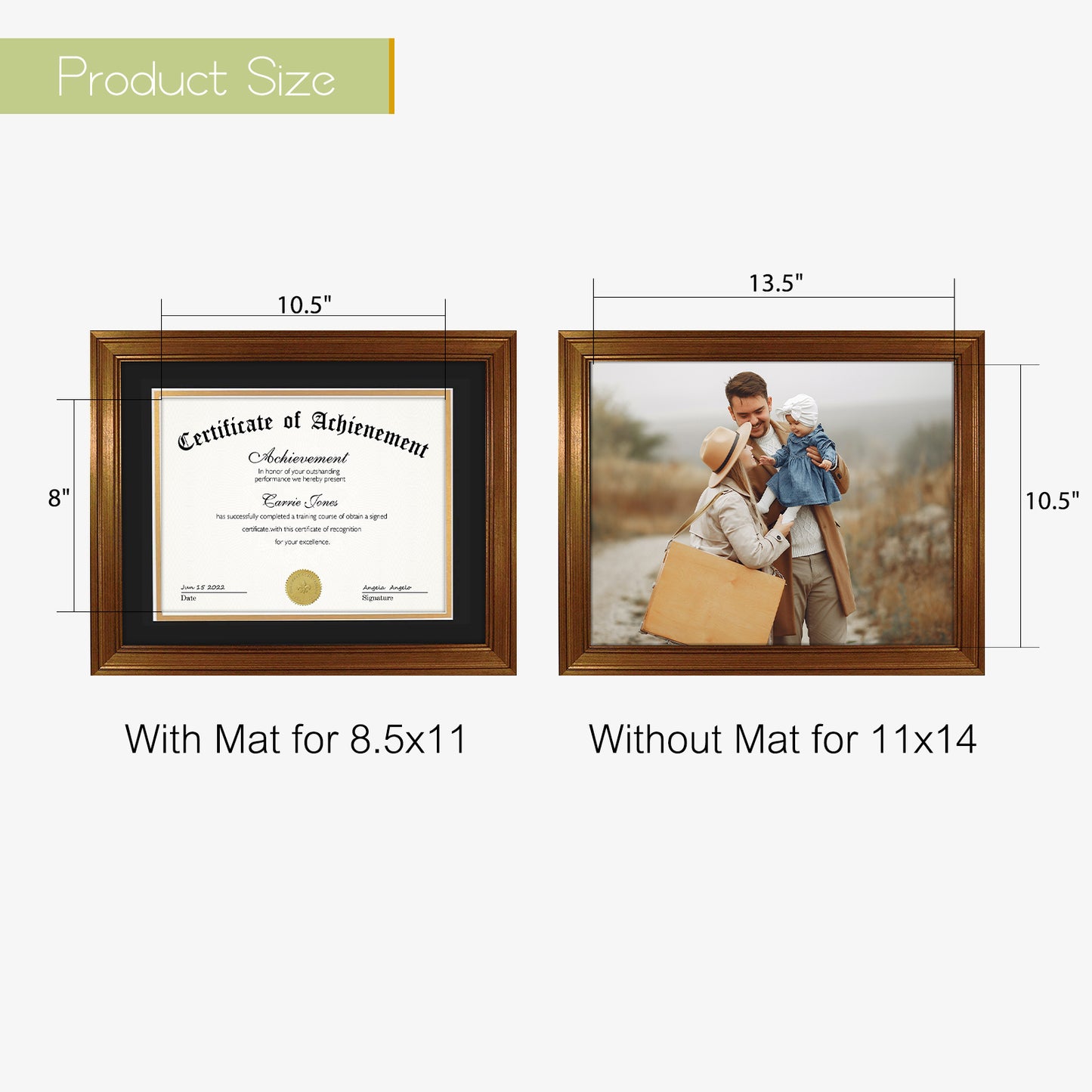 11x14 Diploma Frame with Black over Gold Double Mat for 8.5x11 Certificate Dark Gold Color (10 Pack)