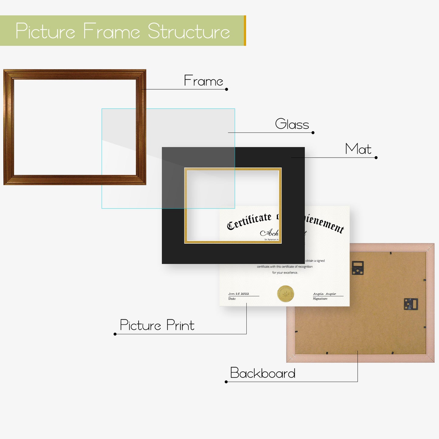 11x14 Diploma Frame with Black over Gold Double Mat for 8.5x11 Certificate Dark Gold Color (10 Pack)