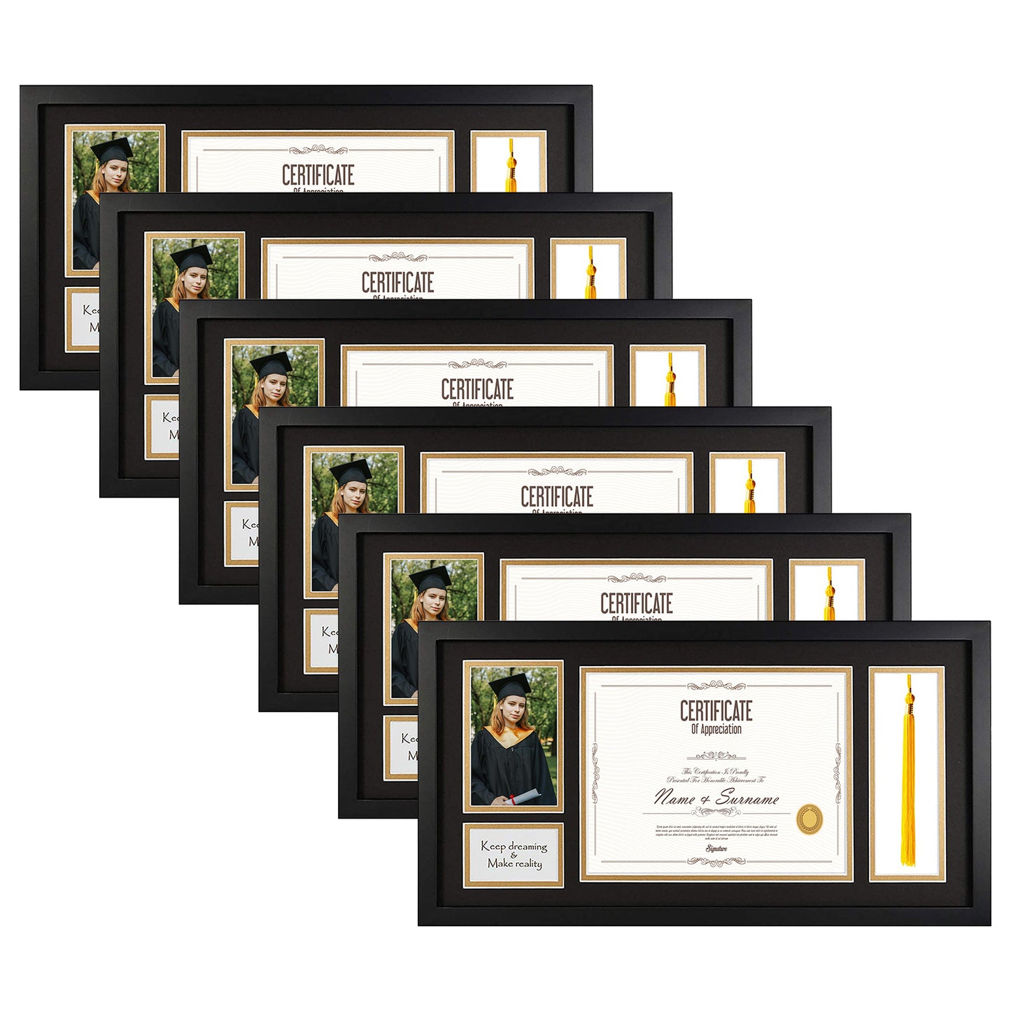 Clearance 11x22 Diploma Frame for 8.5x11 Certificate and 4x6 Picture (6 Pack)
