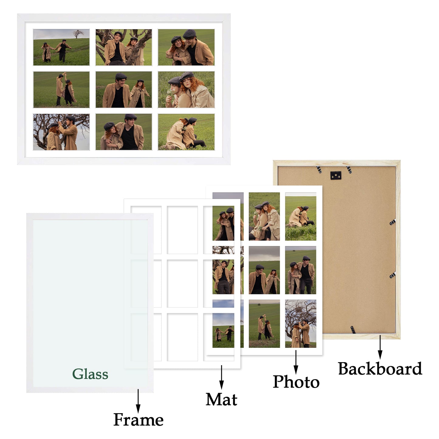 13.6x19.7 Wood Frame for Nine 4x6 Pictures White (8 Pack)