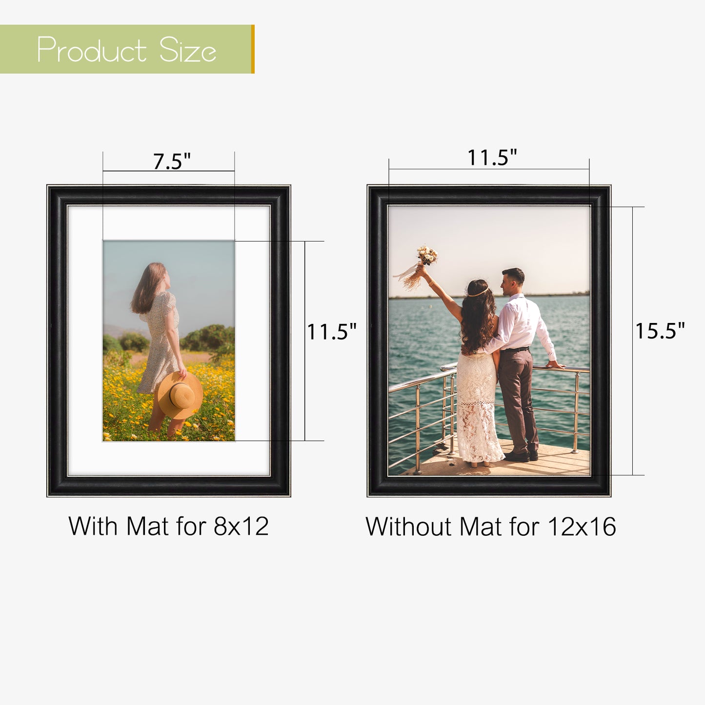 12x16 Picture Frame with White Mat for 8x12 Photo Silver Trim Black-Dark Brown Inner Panel (10 Pack)