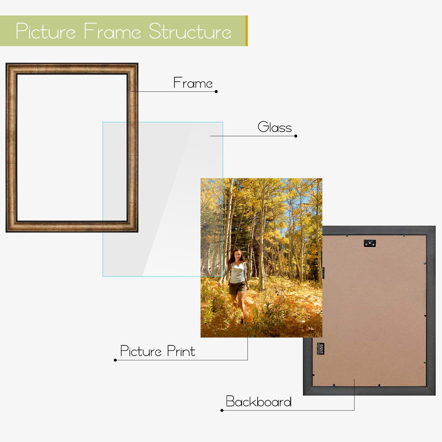 12x16 Picture Frame with White Mat for 8x12 Photo Black Trim Gold Color (10 Pack)