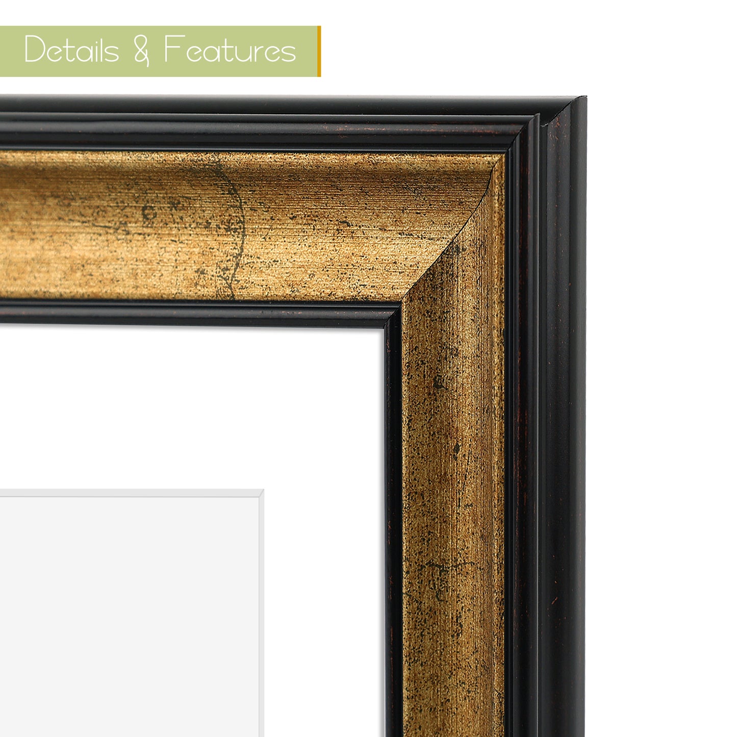 12x16 Picture Frame with White Mat for 8x12 Photo Black Trim Gold Color (10 Pack)