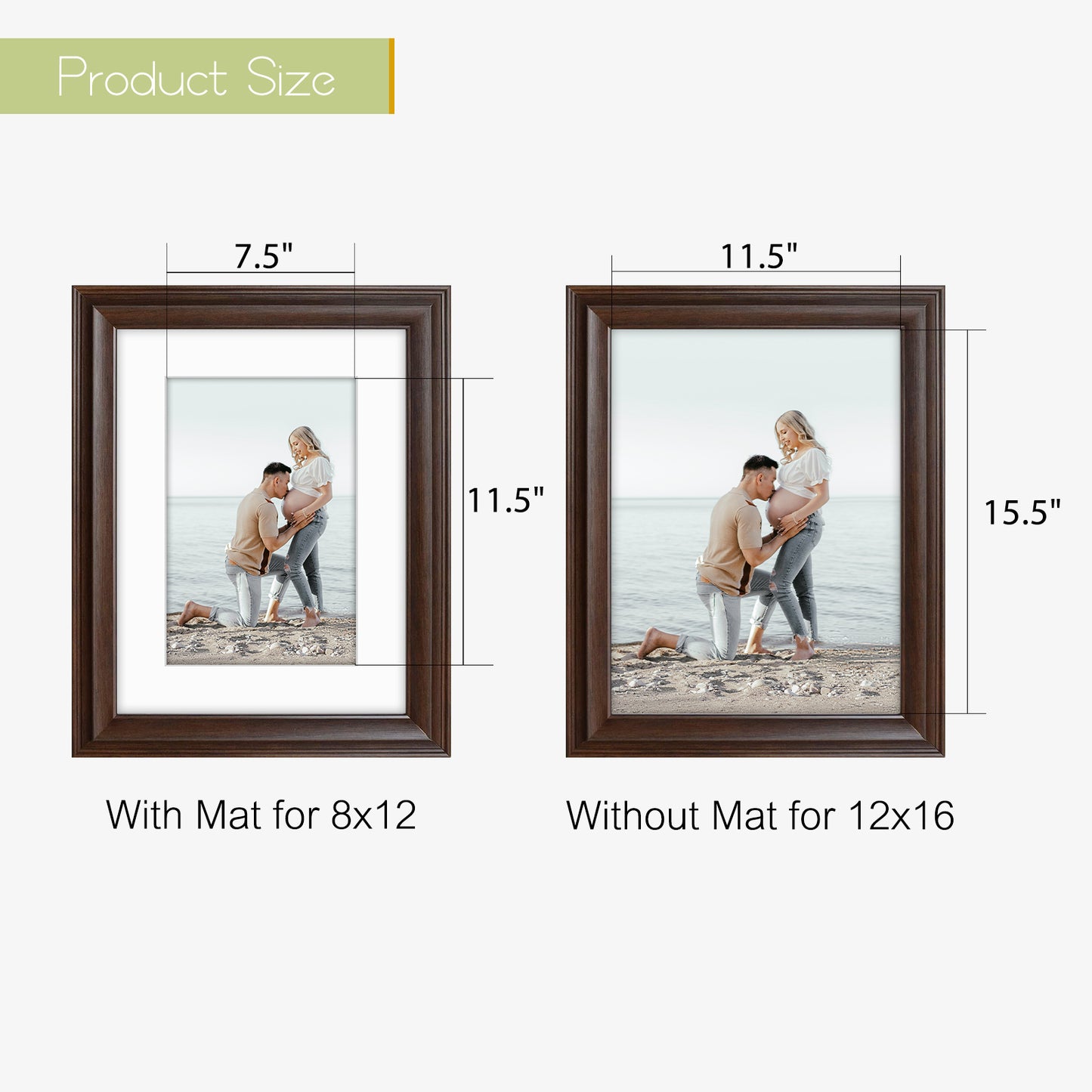 12x16 Raised Brown Frame with White Mat for 8x12 Pictures Tempered Glass (8 Pack)