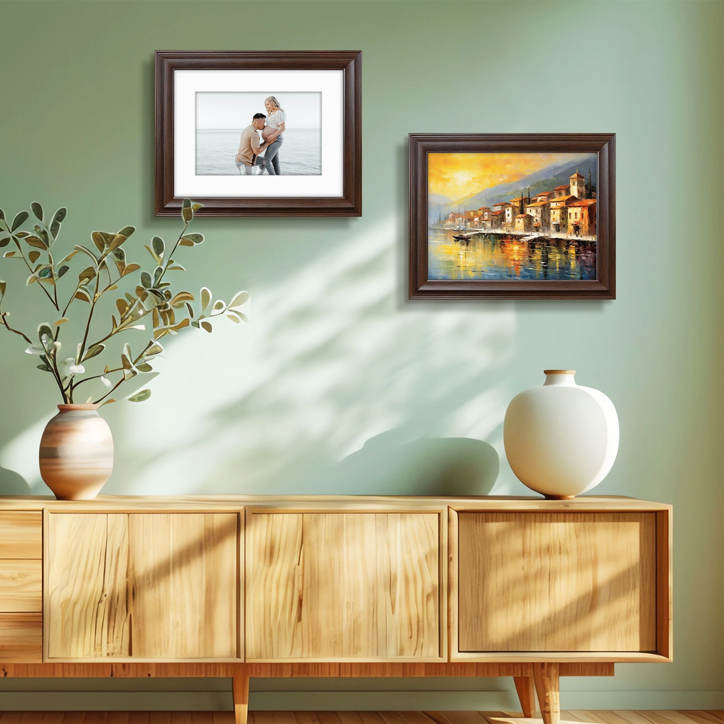 12x16 Raised Brown Frame with White Mat for 8x12 Pictures Tempered Glass (8 Pack)