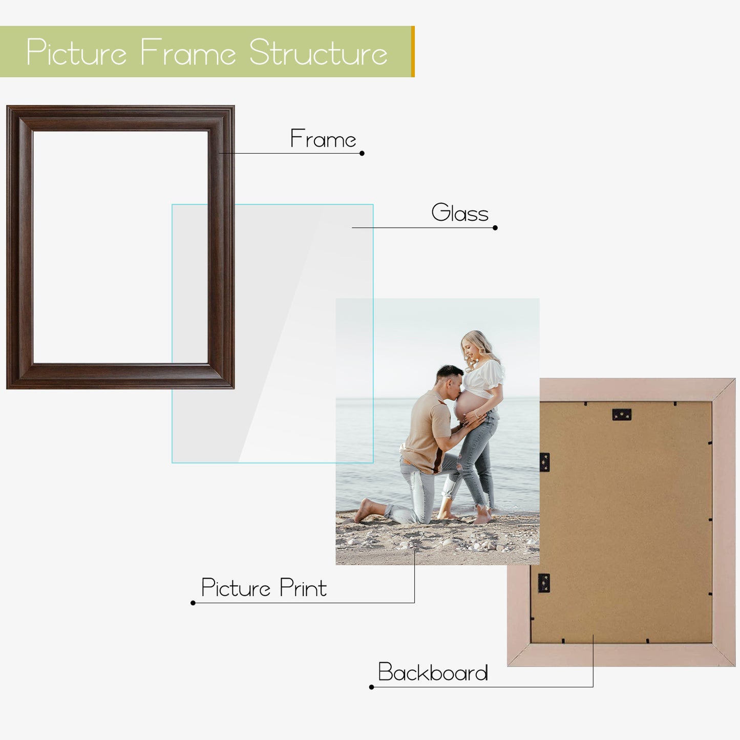 12x16 Raised Brown Frame with White Mat for 8x12 Pictures Tempered Glass (8 Pack)
