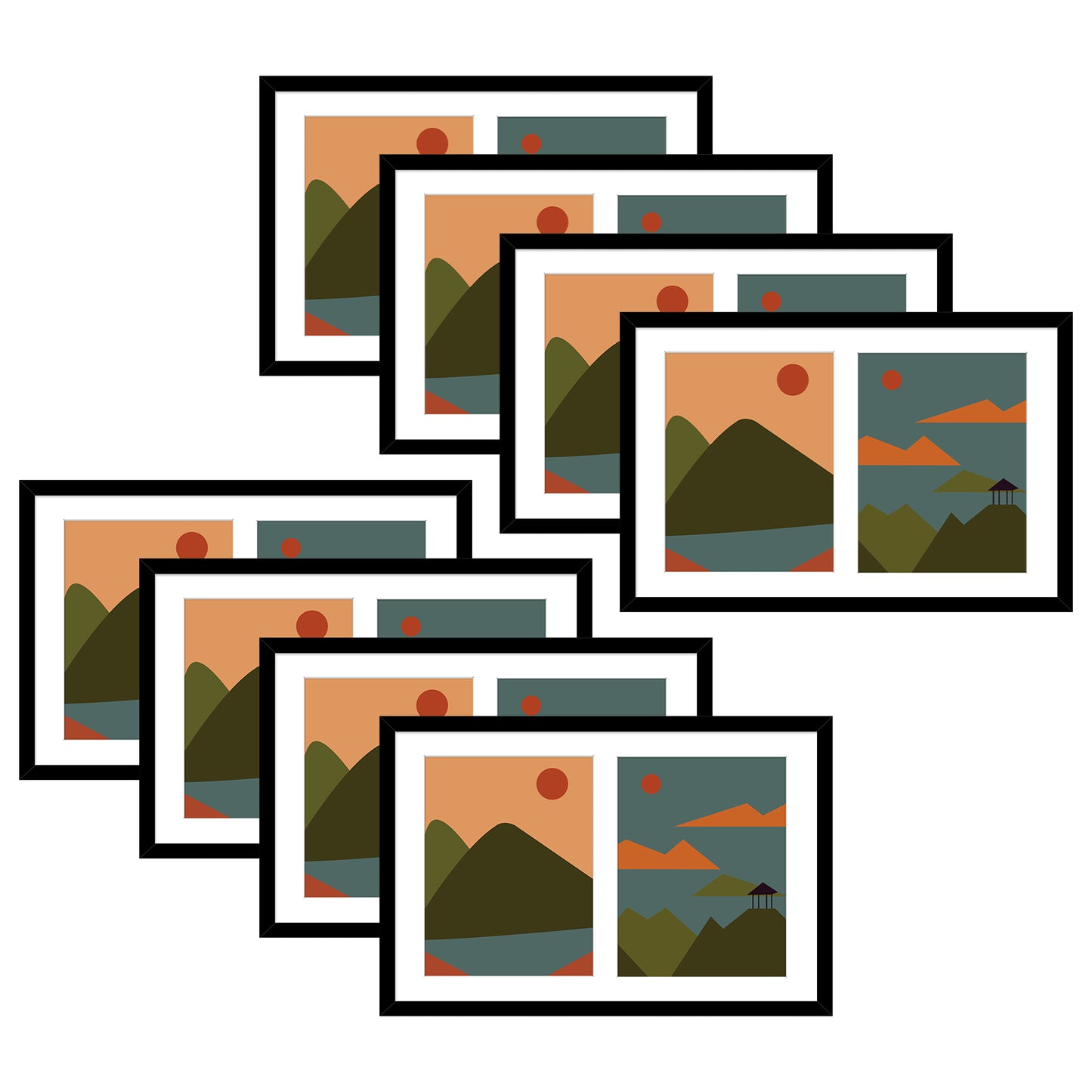 Frametory, 12x19 Wood Picture Frame For Two 8x10 Photo Black (8 Pack)