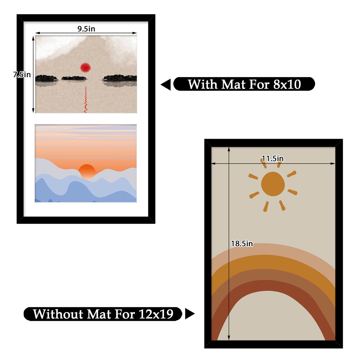 Frametory, 12x19 Wood Picture Frame For Two 8x10 Photo Black (8 Pack)