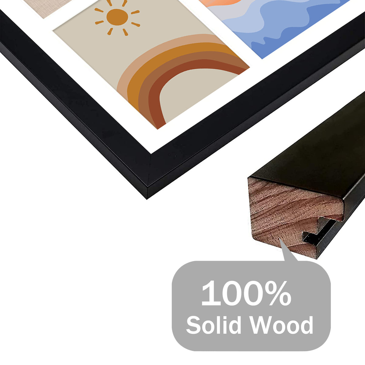 Frametory, 12x19 Wood Picture Frame For Two 8x10 Photo Black (8 Pack)