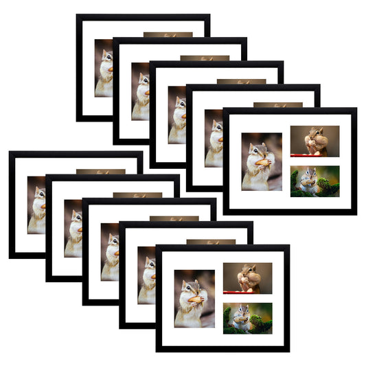 11X14 Collage Picture Frames, Wood Frames with White Mat For One 5X7 And Two 4X6 Photos, Black (10 Pcs per Box)