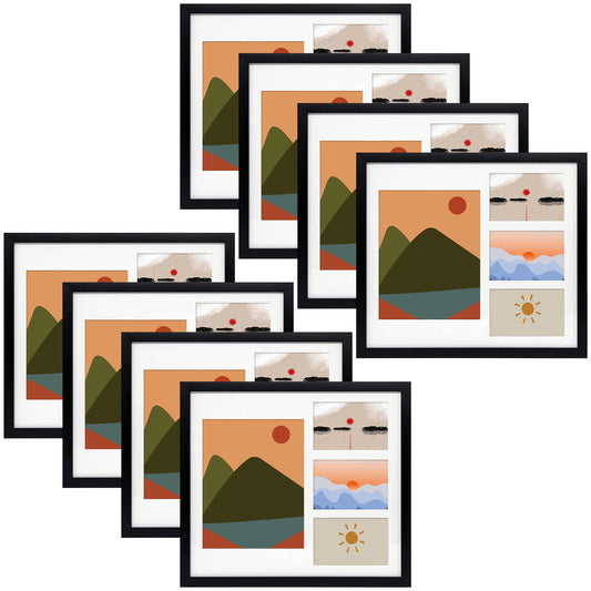 14X16 Collage Picture Frames, Wood Frames with White Mat For One 8X10 And Three 4X6 Photos, Black (8 Pcs per Box)