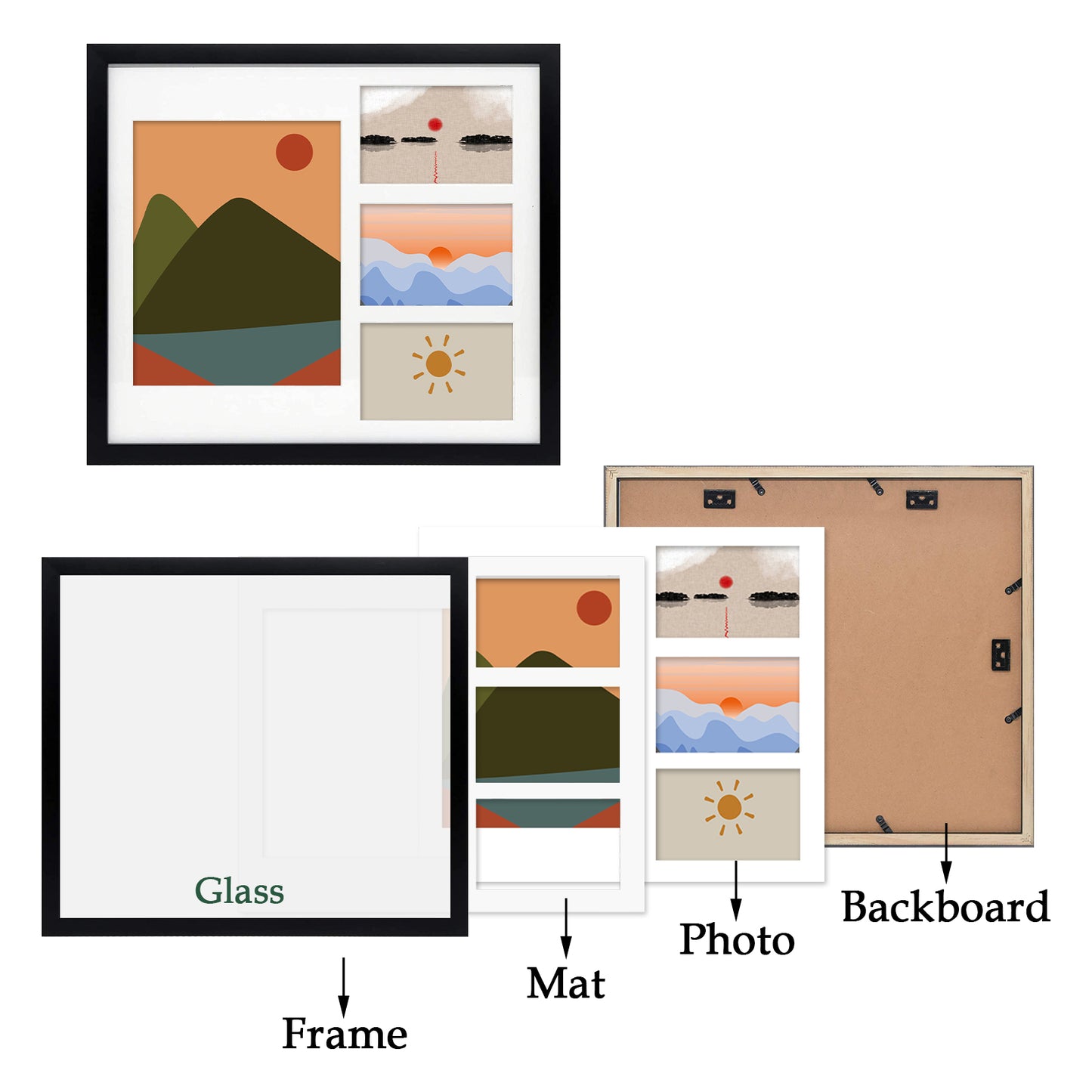 14x16 Collage Picture Frames with White Mat For One 8x10 And Three 4x6 Photos Black Color (8 Pack)