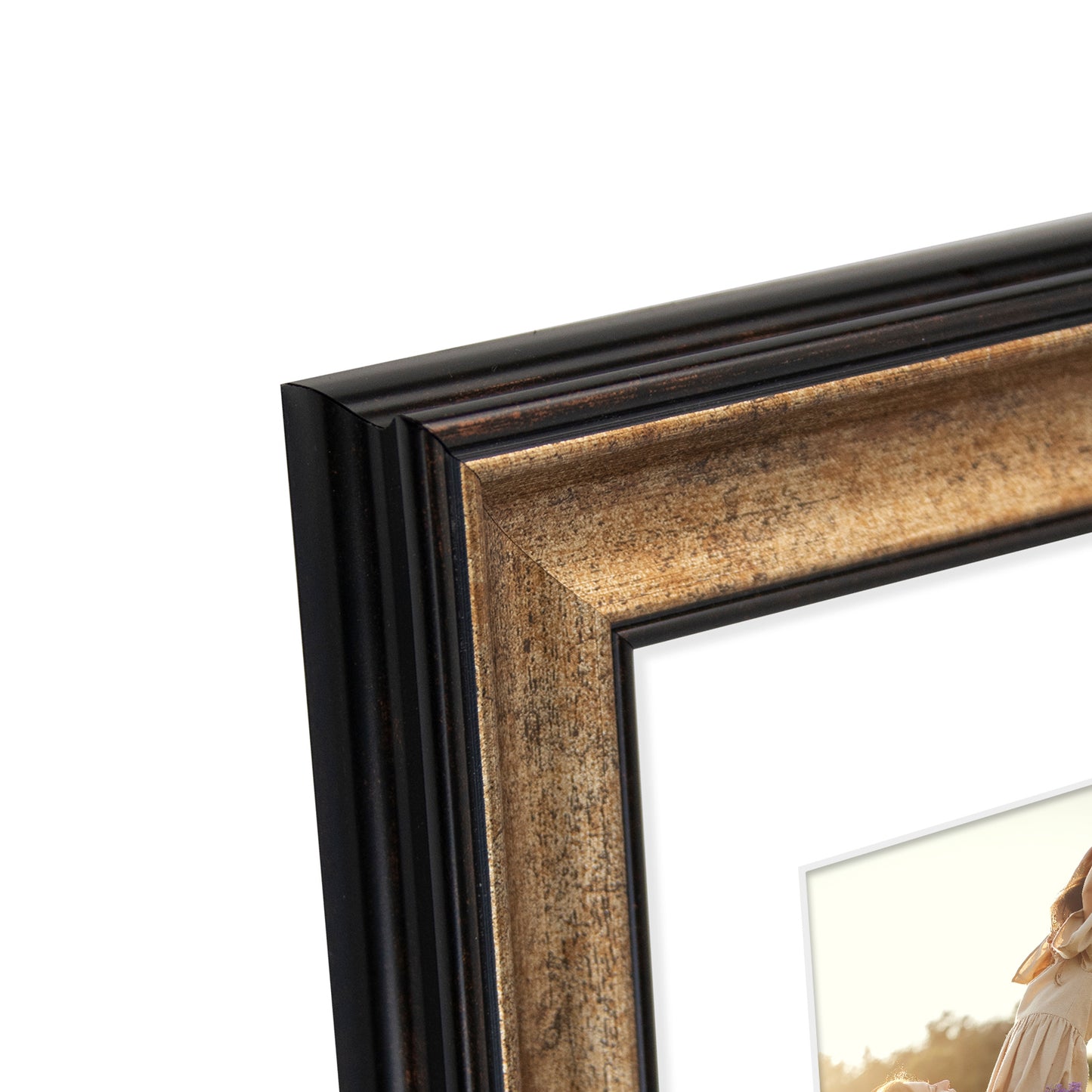 8x20 Collage Picture Frame with White Mat Displays Four 4x6 Photos Antique Gold Color (10 Pack)