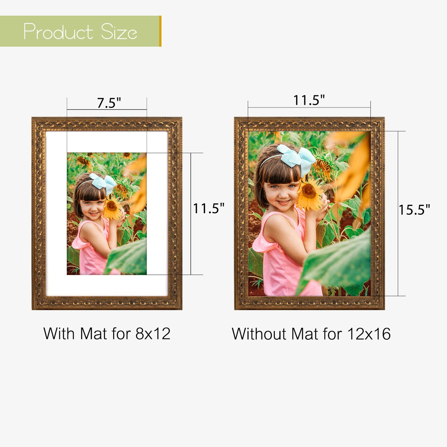 12x16 Ornate Photo Frame, Bronze Color, with White Mat for 8x12 Picture & Real Glass (10 Pack)