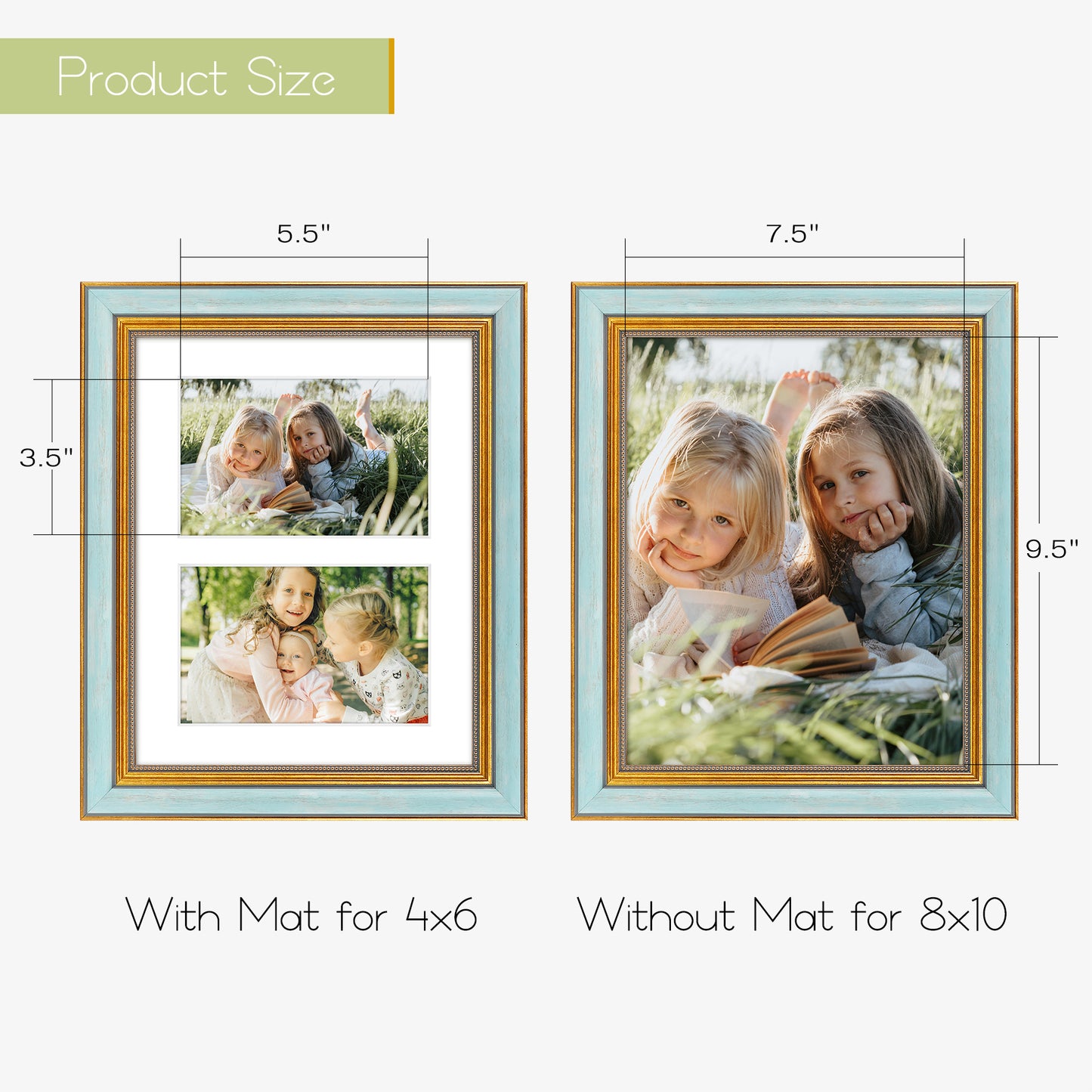 8x10 Blue Gold Collage Photo Frame for Two 4x6 Picture (10 Pack)