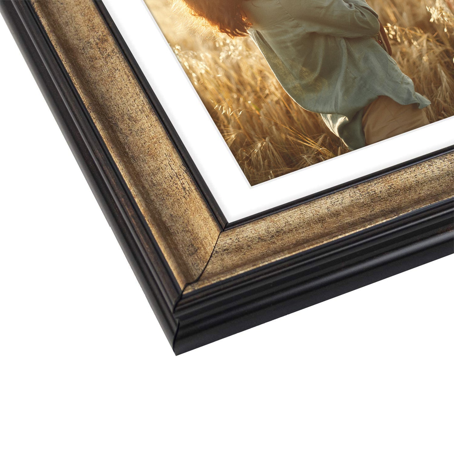 7x14 Collage Picture Frame wit White Mat Displays Three 4x6 Photo Antique Gold Color (10 Pack)